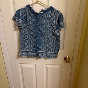 Ya Los Angeles Blue Embroidered Button-Front Blouse